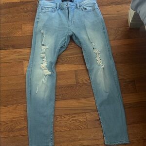 Hollister Men's Light Blue Ripped Skinny Jeans